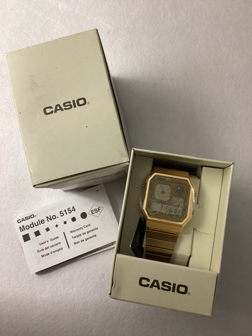 Casio Vintage Digital Gold-Tone Stainless Steel Bracelet Watch 34mm